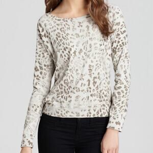 Current Elliott The Letterman Metallic Grey Leopard Print Long Sleeve Top Sz 3 L